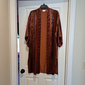 Ett:Twa by Anthropologie Longline Velvet Kimono Cardigan Rust Brown XS/S